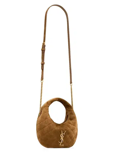 Saint Laurent Women's Icarino Mini Top Handle Bag in Quilted Suede - Caramel Cognac | Thumbnail 4