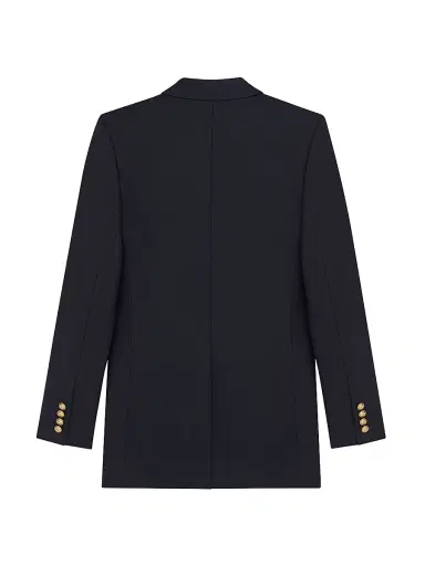 Saint Laurent Women's Double-Breasted Jacket in Wool Gabardine - Marine Fonce - Size 2 | Thumbnail 2