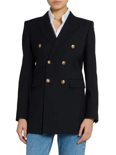 Saint Laurent Women's Double-Breasted Jacket in Wool Gabardine | Thumbnail 3 Saint Laurent Women's Double-Breasted Jacket in Wool Gabardine | Thumbnail 3