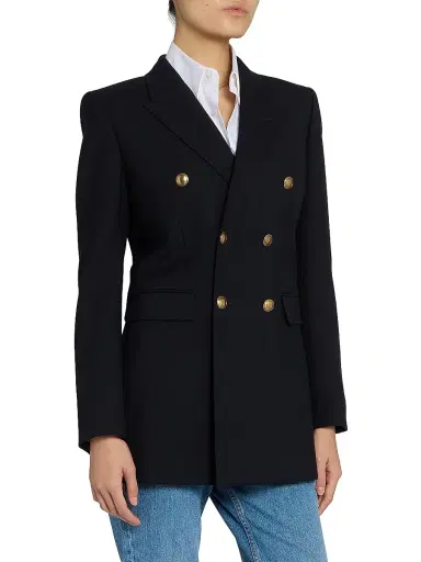 Saint Laurent Women's Double-Breasted Jacket in Wool Gabardine | Thumbnail 4 Saint Laurent Women's Double-Breasted Jacket in Wool Gabardine | Thumbnail 4