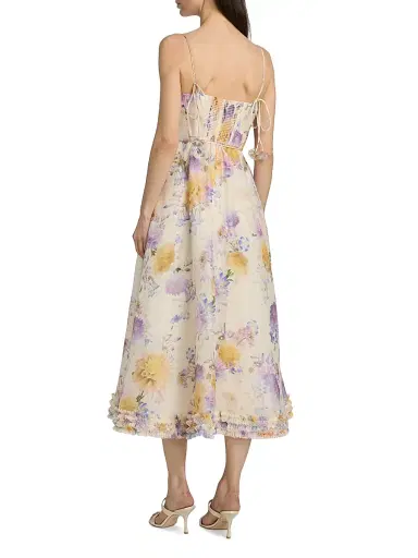 Zimmermann Women's Kindred Spirit Luna Floral Linen-Silk Ruffle Midi-Dress - Cream Dahlia | Thumbnail 5 Zimmermann Women's Kindred Spirit Luna Floral Linen-Silk Ruffle Midi-Dress - Cream Dahlia | Thumbnail 5