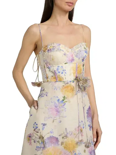 Zimmermann Women's Kindred Spirit Luna Floral Linen-Silk Ruffle Midi-Dress - Cream Dahlia | Thumbnail 6 Zimmermann Women's Kindred Spirit Luna Floral Linen-Silk Ruffle Midi-Dress - Cream Dahlia | Thumbnail 6