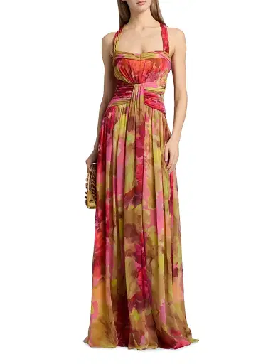 BADGLEY MISCHKA Women's Pleated Floral Chiffon Gown - Pink Multi - Size 16 | Thumbnail 3 BADGLEY MISCHKA Women's Pleated Floral Chiffon Gown - Pink Multi - Size 16 | Thumbnail 3