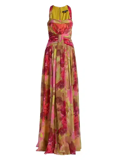 BADGLEY MISCHKA Women's Pleated Floral Chiffon Gown - Pink Multi - Size 16 | Thumbnail 1 BADGLEY MISCHKA Women's Pleated Floral Chiffon Gown - Pink Multi - Size 16 | Thumbnail 1