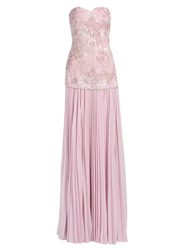 Women's Beaded Drop Waist Strapless Gown - Blush Multi
