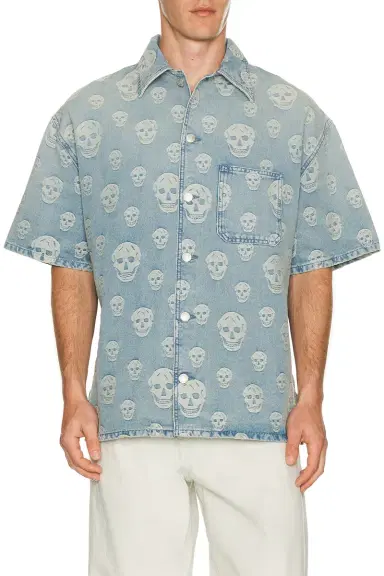 Alexander McQueen Denim Camp Collar Shirt | Thumbnail 1 Alexander McQueen Denim Camp Collar Shirt | Thumbnail 1