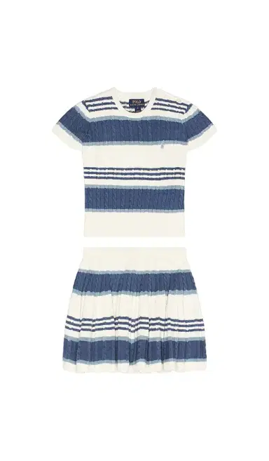 Polo Ralph Lauren Short Sleeve Cotton Mini Cable Knit Striped Shirt With Skirt | Thumbnail 1