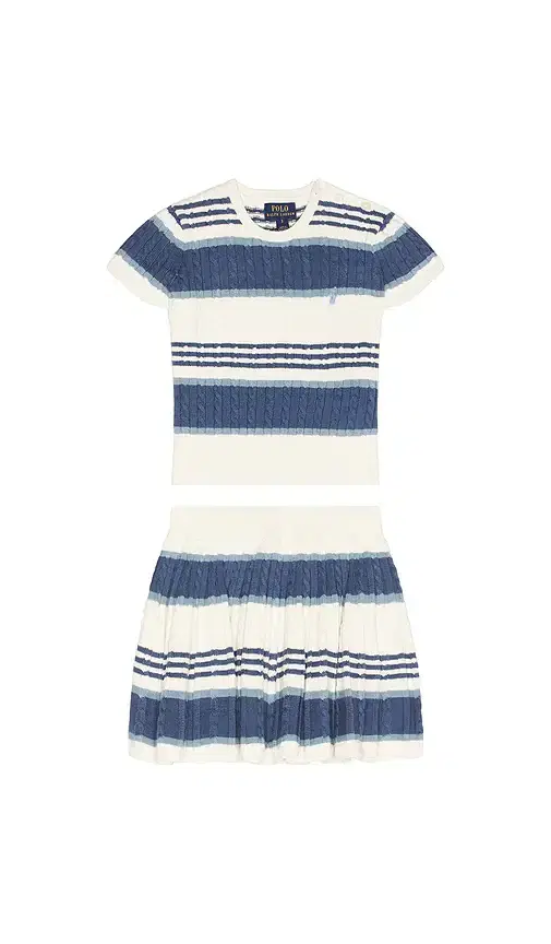 Polo Ralph Lauren Short Sleeve Cotton Mini Cable Knit Striped Shirt With Skirt