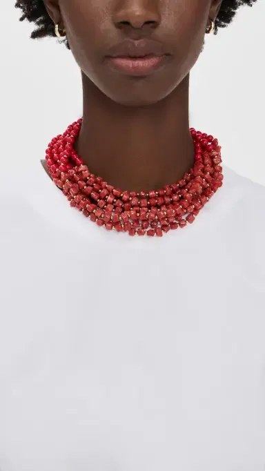 KENNETH JAY LANE Dark Coral Chip Neck Dark Coral One Size | Thumbnail 3