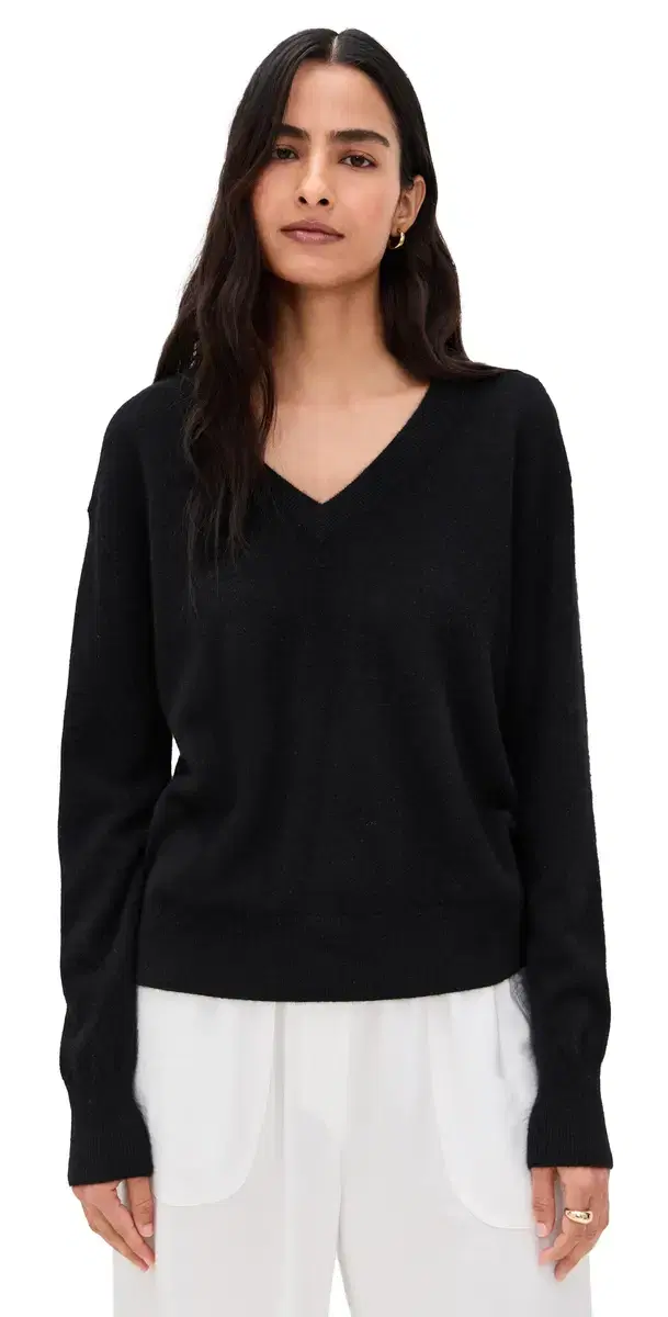White & Warren Cashmere V Neck Pullover Black
