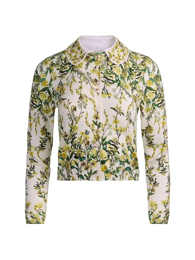 ALICE + OLIVIA Women's Carson Printed Stretch Cotton Cardigan - Fresh Air Butter
