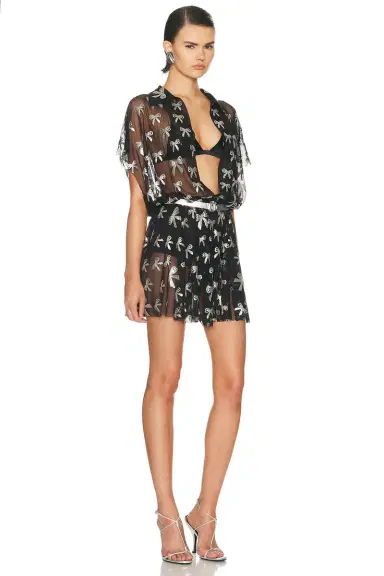 Norma Kamali Super OS Sleeveless BF NK Shirt Flared Mini Dress | Thumbnail 2
