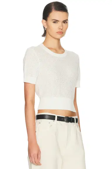 ENZA COSTA Linen Open Knit Cropped Short Sleeve Top | Thumbnail 2