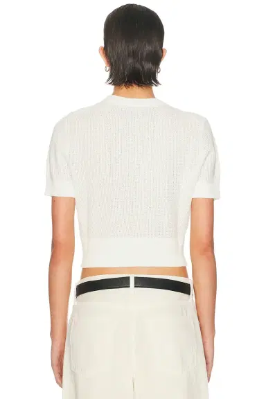 ENZA COSTA Linen Open Knit Cropped Short Sleeve Top | Thumbnail 3