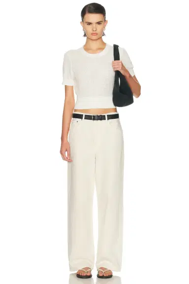 ENZA COSTA Linen Open Knit Cropped Short Sleeve Top | Thumbnail 4