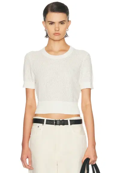 ENZA COSTA Linen Open Knit Cropped Short Sleeve Top | Thumbnail 1
