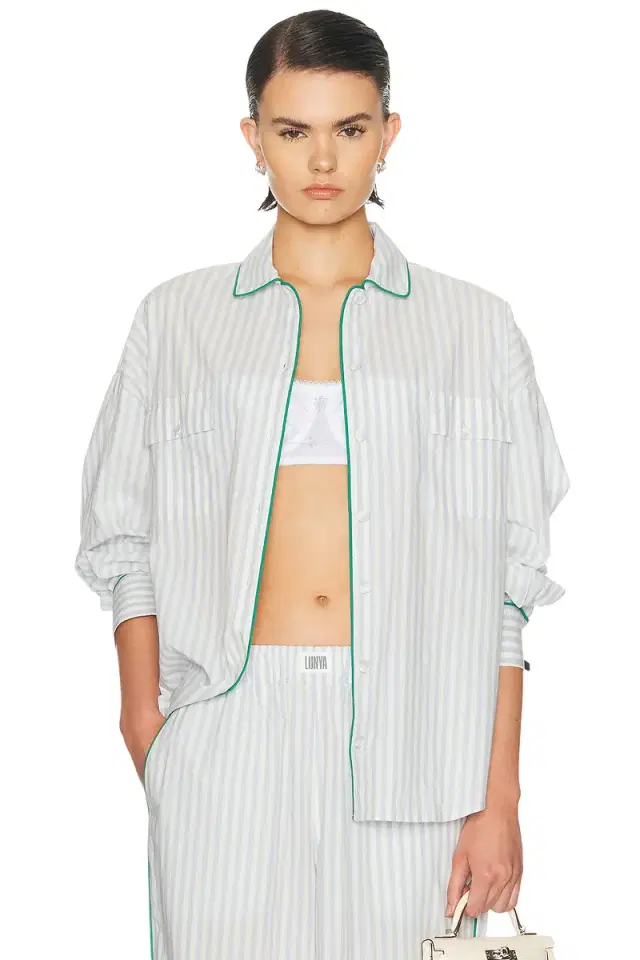 LUNYA Airy Cotton Piped Button Down Shirt