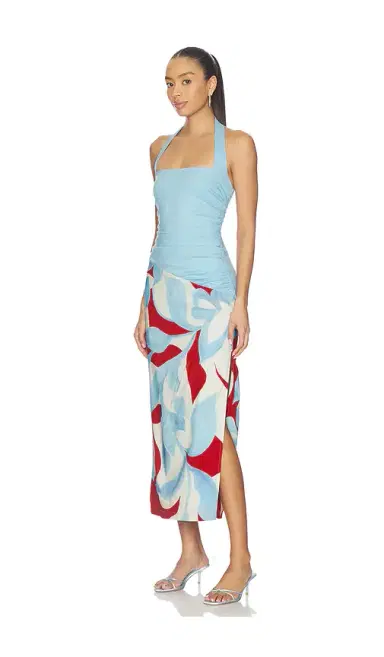 SEVEN WONDERS Evie Halter Ruched Midi Dress | Thumbnail 2