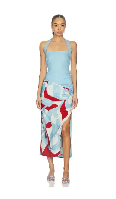 SEVEN WONDERS Evie Halter Ruched Midi Dress | Thumbnail 1
