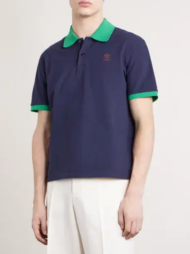 Versace Logo-Embroidered Cotton-Piqué Polo Shirt | Thumbnail 4