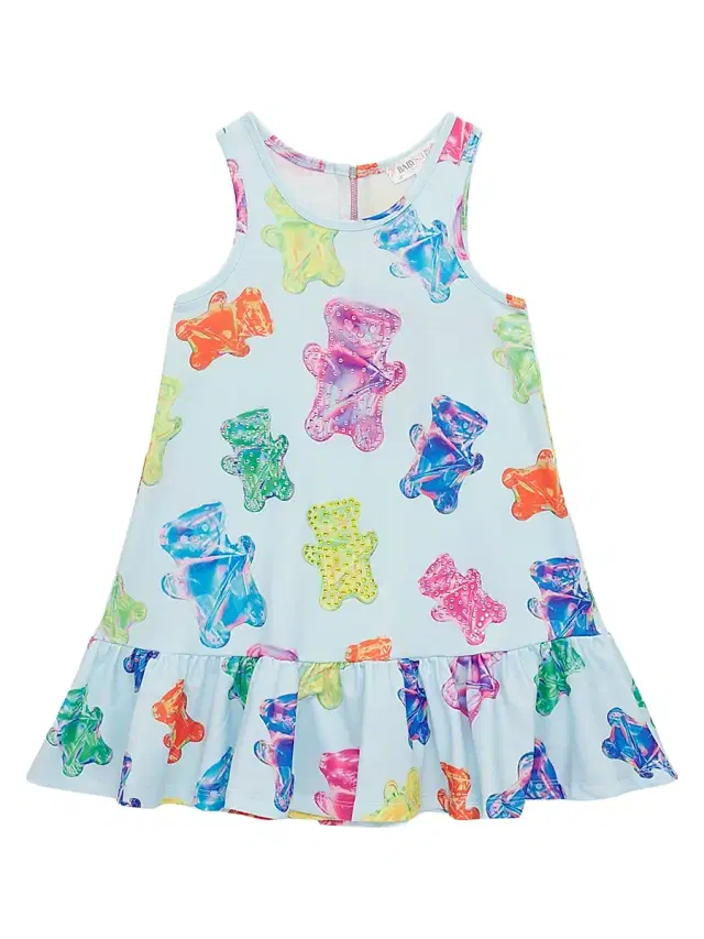 Little Girl's & Girl's Gummy Bear Embellished Dress - Blue Multi