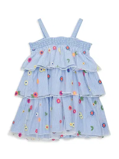 Hannah Banana Little Girl's & Girl's Striped Floral Embroidered Tiered Dress - Blue Multi | Thumbnail 2 Hannah Banana Little Girl's & Girl's Striped Floral Embroidered Tiered Dress - Blue Multi | Thumbnail 2