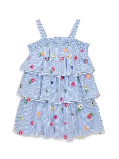 Hannah Banana Little Girl's & Girl's Striped Floral Embroidered Tiered Dress - Blue Multi | Thumbnail 1 Hannah Banana Little Girl's & Girl's Striped Floral Embroidered Tiered Dress - Blue Multi | Thumbnail 1