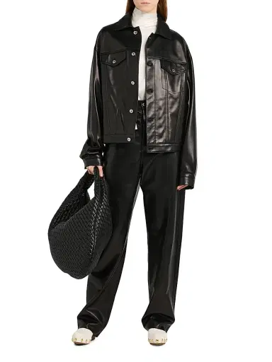 Bottega Veneta Women's Semi-Shiny Leather Jacket - Double Black - Size 10 | Thumbnail 2