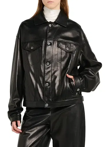 Bottega Veneta Women's Semi-Shiny Leather Jacket - Double Black - Size 10 | Thumbnail 3