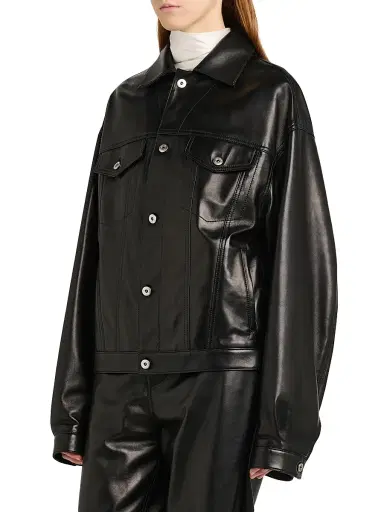Bottega Veneta Women's Semi-Shiny Leather Jacket - Double Black - Size 10 | Thumbnail 4