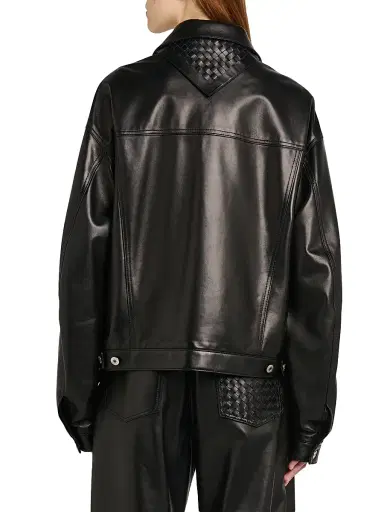 Bottega Veneta Women's Semi-Shiny Leather Jacket - Double Black - Size 10 | Thumbnail 5