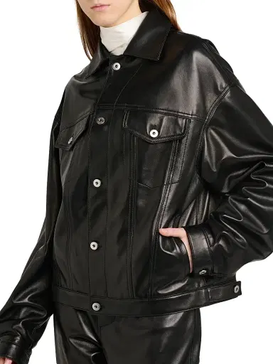 Bottega Veneta Women's Semi-Shiny Leather Jacket - Double Black - Size 10 | Thumbnail 6