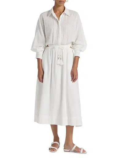 Poupette St Barth Women's Sunniva Cotton Pieced Maxi Dress - Natural White Plain | Thumbnail 3