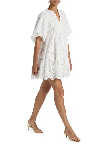 Poupette St Barth Women's Cruz Eyelet Cotton Minidress - Natural White Plain | Thumbnail 2