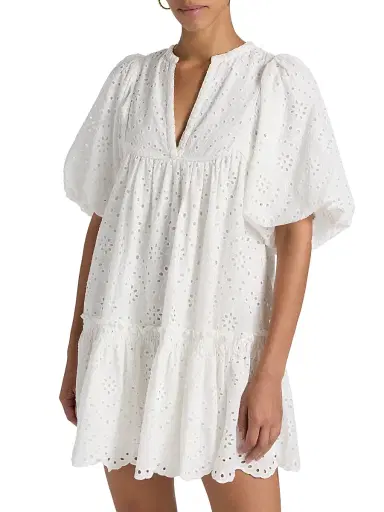 Poupette St Barth Women's Cruz Eyelet Cotton Minidress - Natural White Plain | Thumbnail 3