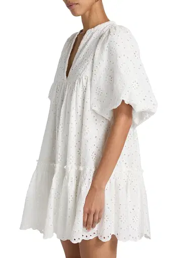 Poupette St Barth Women's Cruz Eyelet Cotton Minidress - Natural White Plain | Thumbnail 4