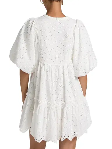 Poupette St Barth Women's Cruz Eyelet Cotton Minidress - Natural White Plain | Thumbnail 5
