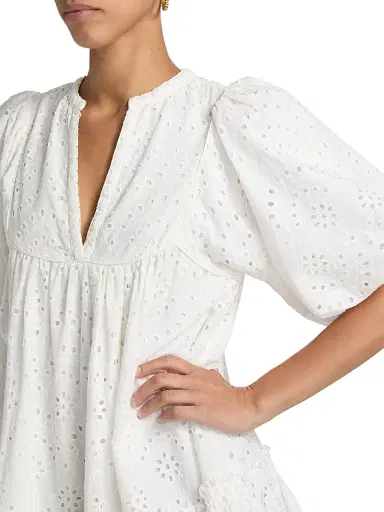 Poupette St Barth Women's Cruz Eyelet Cotton Minidress - Natural White Plain | Thumbnail 6