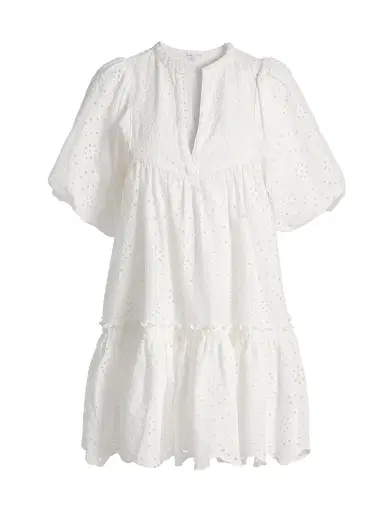 Poupette St Barth Women's Cruz Eyelet Cotton Minidress - Natural White Plain | Thumbnail 1