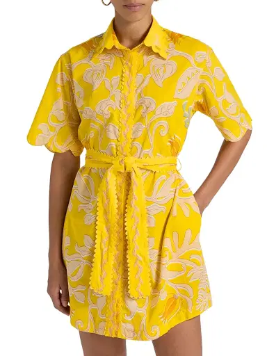 Poupette St Barth Women's Wes Floral Cotton Mini-Shirtdress - Yellow Ritual | Thumbnail 3 Poupette St Barth Women's Wes Floral Cotton Mini-Shirtdress - Yellow Ritual | Thumbnail 3