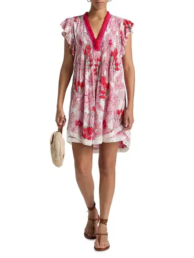 Poupette St Barth Women's Sasha Floral Pleated Minidress - Pink Padang | Thumbnail 2 Poupette St Barth Women's Sasha Floral Pleated Minidress - Pink Padang | Thumbnail 2