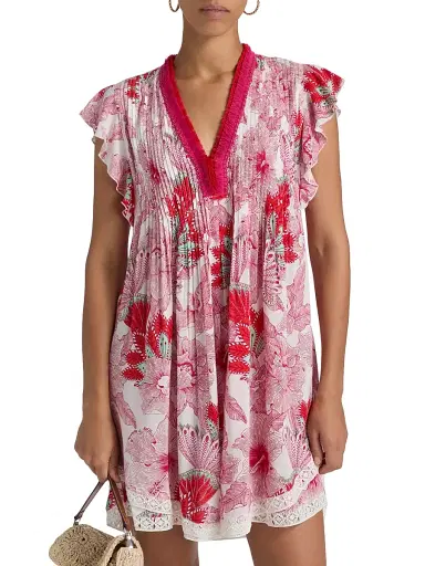 Poupette St Barth Women's Sasha Floral Pleated Minidress - Pink Padang | Thumbnail 3 Poupette St Barth Women's Sasha Floral Pleated Minidress - Pink Padang | Thumbnail 3