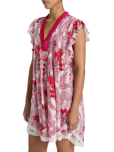 Poupette St Barth Women's Sasha Floral Pleated Minidress - Pink Padang | Thumbnail 4 Poupette St Barth Women's Sasha Floral Pleated Minidress - Pink Padang | Thumbnail 4