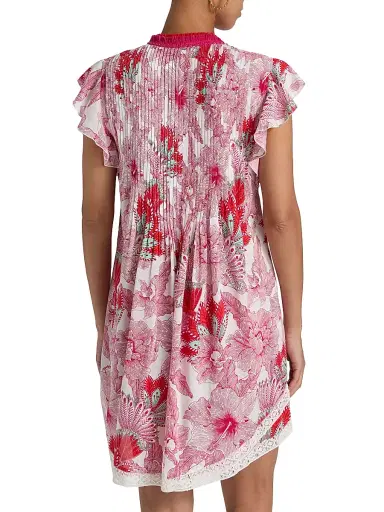 Poupette St Barth Women's Sasha Floral Pleated Minidress - Pink Padang | Thumbnail 5 Poupette St Barth Women's Sasha Floral Pleated Minidress - Pink Padang | Thumbnail 5