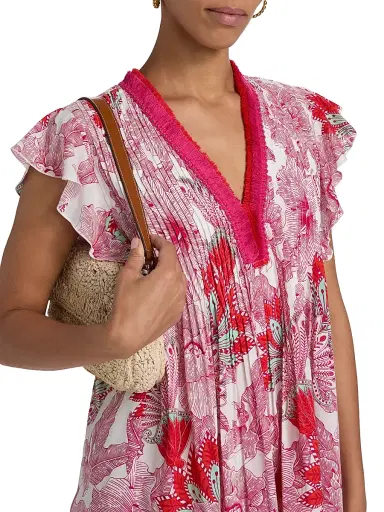 Poupette St Barth Women's Sasha Floral Pleated Minidress - Pink Padang | Thumbnail 6 Poupette St Barth Women's Sasha Floral Pleated Minidress - Pink Padang | Thumbnail 6