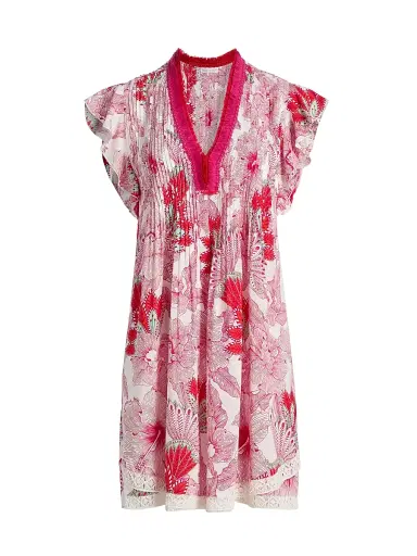 Poupette St Barth Women's Sasha Floral Pleated Minidress - Pink Padang | Thumbnail 1 Poupette St Barth Women's Sasha Floral Pleated Minidress - Pink Padang | Thumbnail 1