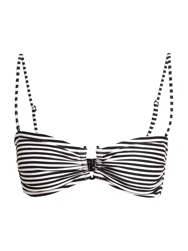 Women's Striped Bandeau Bikini Top - Black  Stripe