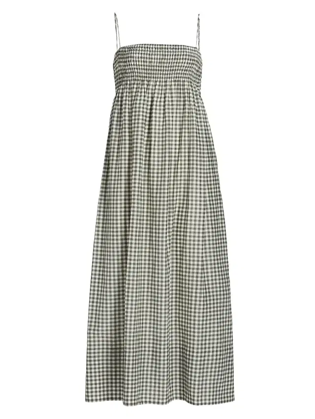Vince Women's Gingham Cotton-Silk Midi Dress - Off White Smoke