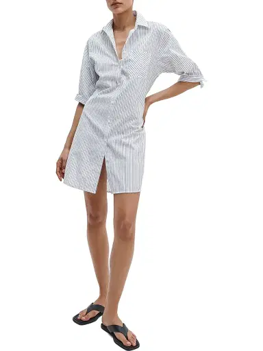 rag & bone Women's Lucia Striped Cotton Mini-Shirtdress - Navy Stripe | Thumbnail 2