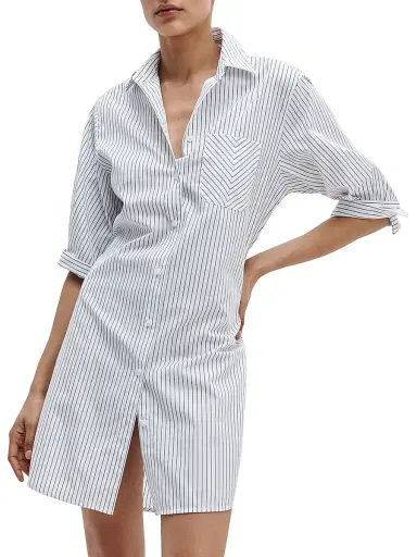 rag & bone Women's Lucia Striped Cotton Mini-Shirtdress - Navy Stripe | Thumbnail 3